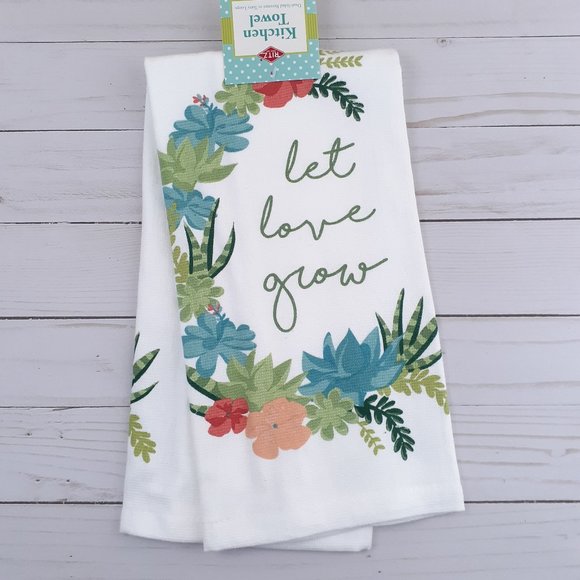 Dual Purpose Kitchen Towel Flower Wreath Let Love Grow - Picture 1 of 3